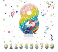Velas Cumpleaños Números 8,3D Unicornio Arco iris Vela,Vela de Número 8 de Pastel Decoración,Aniversarios,Baby Shower de Cumpleaños