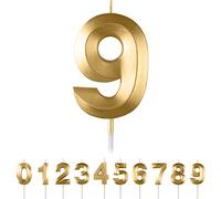 Velas Cumpleaños Números 9,3D Dorado Vela,Vela de Número 9 de Pastel Decoración,Aniversarios,Baby Shower de Cumpleaños