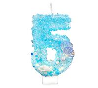 Velas Cumpleaños Numeros, Azul y Blanco Purpurina Lentejuelas Caracola Perla Concha Velas Cumpleaños Números Tarta Adorno para Fiestas Temáticas de Océano y Playa (5)