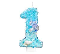 Velas Cumpleaños Numeros, Azul y Blanco Purpurina Lentejuelas Caracola Perla Concha Velas Cumpleaños Números Tarta Adorno para Fiestas Temáticas de Océano y Playa (1)