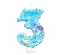 Velas Cumpleaños Numeros, Azul y Blanco Purpurina Lentejuelas Caracola Perla Concha Velas Cumpleaños Números Tarta Adorno para Fiestas Temáticas de Océano y Playa (3)