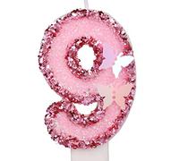 Velas Cumpleaños Números de 7,5 cm, Velas con Números de Color Rosa Brillante, Velas de Cumpleaños con Mariposas, con Lentejuelas para Suministros de Celebraciones de Aniversario (Número 9)