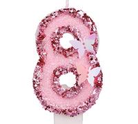 Velas Cumpleaños Números de 7,5 cm, Velas con Números de Color Rosa Brillante, Velas de Cumpleaños con Mariposas, con Lentejuelas para Suministros de Celebraciones de Aniversario (Número 8)