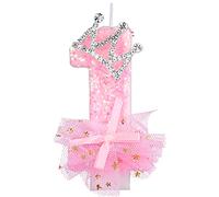 Velas Cumpleaños Numeros, Vela de Malla con Lazo de Corona de 7,5cm Rosa Brillante Número de Cumpleaños con Lentejuelas para Decoración de Tartas para Celebraciones de Aniversario (Número 1)