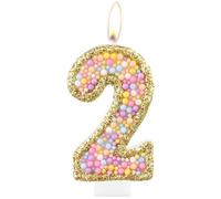 Velas de 2º cumpleaños de macarrón, vela dorada del número 2 para pastel, velas de perlas de color, decoraciones de cumpleaños temáticas de macarrón, vela de cumpleaños de bengala para decoración de