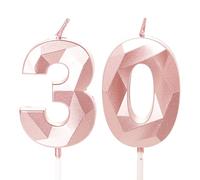 Velas de 30 cumpleaños de oro rosa con el número 30 para pastel de cumpleaños, 30 velas de oro rosa para 30 cumpleaños, decoración de tartas para mujeres de 30 años