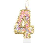 Velas de 4º cumpleaños de macarrón, vela dorada del número 4 para pastel, velas de perlas de color, decoraciones de cumpleaños temáticas de macarrón, vela de cumpleaños de bengala para decoración de