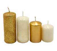Velas de Adviento, velas de Adviento, en oro y marfil, 4 tamaños, altura 5 - 10 cm, diámetro de 4 cm, 280 g