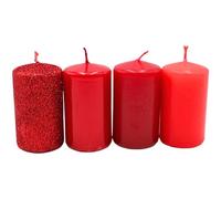 Velas de Adviento, velas de Adviento, en tonos rojos, diferentes matices, tamaño H/Ø aprox. 7 x 4 cm, 250 g, tiempo de combustión 4 x 10 h
