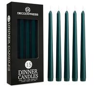 Velas de Cena Decorativas - Pack de 10, 15 o 50 Velas Blancas y Doradas - Velas Originales sin Goteo y de Larga Duración, 8 Horas de Quema, sin Fragancia (Verde, Paquete de 15)