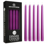Velas de Cena Decorativas - Pack de 10, 15 o 50 Velas Blancas y Doradas - Velas Originales sin Goteo y de Larga Duración, 8 Horas de Quema, sin Fragancia (Morado, Paquete de 15)