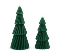 Velas de cera con diseño de árbol de Navidad, 2 unidades, color verde, 17 cm / 13 cm, cera auténtica con larga duración de combustión