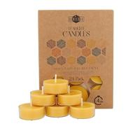 Velas de Cera de Abeja Natural 100% - Velas de Té con Mecha de Algodón - 4 Horas de Duración - Pack de Velas 24 Unidades - Velas Pequeñas de Cera de Abeja Pura y Plástico Reciclado de Danilovo