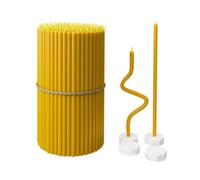 Velas de cera de abeja pura para el hogar: 100 velas candelabro delgadas y altas + 4 soportes, completamente naturales, para oraciones en la iglesia, pastel de cumpleaños y Adviento de Navidad