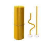 Velas de cera de abeja pura para el hogar: 40 velas candelabro delgadas y altas + 2 soportes, completamente naturales, para oraciones en la iglesia, pastel de cumpleaños y Adviento de Navidad