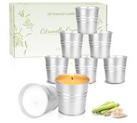 Velas de citronela para exterior, 200 horas de duración, 8 unidades, para camping, en vaso, con aroma a citronela de limoncillo, cera de soja 100% natural para jardín, balcón, picnic, camping