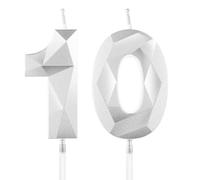 Velas de Cumpleaños 10 Años Plata, Decoraciones para Hombres y Mujeres, Número 10 3D para Tarta, Topper de Vela Plata, Suministros para Fiestas, Bodas y Aniversarios