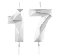 Velas de Cumpleaños 17 Años Plata, Decoraciones para Hombres y Mujeres, Número 17 3D para Tarta, Topper de Vela Plata, Suministros para Fiestas, Bodas y Aniversarios