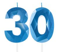 Velas de Cumpleaños 30 Años Azul Real, Decoraciones para Mujeres y Hombre, Royal Blue Número 30 3D para Tarta, Topper de Vela Azul Zafiro, Suministros para Fiestas, Bodas y Aniversarios