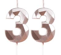 Velas de Cumpleaños 33 Años Oro Rosa, Decoraciones para Hombres y Mujeres, Número 33 3D para Tarta, Topper de Vela Doradas Rosas, Suministros para Fiestas, Bodas y Aniversarios