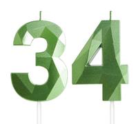 Velas de Cumpleaños 34 Años Verde, Decoraciones para Hombres y Mujeres, Número 34 3D para Tarta, Topper de Vela Verde, Suministros para Fiestas, Bodas y Aniversarios