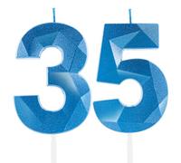 Velas de Cumpleaños 35 Años Azul Real, Decoraciones para Mujeres y Hombre, Royal Blue Número 35 3D para Tarta, Topper de Vela Azul Zafiro, Suministros para Fiestas, Bodas y Aniversarios