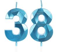 Velas de Cumpleaños 38 Años Azul, Decoraciones para Hombres y Mujeres, Número 38 3D para Tarta, Topper de Vela Azul, Suministros para Fiestas, Bodas y Aniversarios