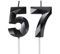 Velas de Cumpleaños 57 Años Negro, Decoraciones para Hombres y Mujeres, Número 57 3D para Tarta, Topper de Vela Negro, Suministros para Fiestas, Bodas y Aniversarios