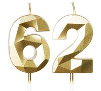 Velas de Cumpleaños 62 Años Dorado, Decoraciones para Hombres y Mujeres, Número 62 3D para Tarta, Topper de Vela Dorado, Suministros para Fiestas, Bodas y Aniversarios