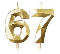 Velas de Cumpleaños 67 Años Dorado, Decoraciones para Hombres y Mujeres, Número 67 3D para Tarta, Topper de Vela Dorado, Suministros para Fiestas, Bodas y Aniversarios