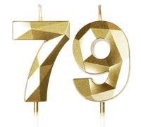 Velas de Cumpleaños 79 Años Dorado, Decoraciones para Hombres y Mujeres, Número 79 3D para Tarta, Topper de Vela Dorado, Suministros para Fiestas, Bodas y Aniversarios