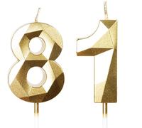 Velas de Cumpleaños 81 Años Dorado, Decoraciones para Hombres y Mujeres, Número 81 3D para Tarta, Topper de Vela Dorado, Suministros para Fiestas, Bodas y Aniversarios