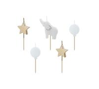 Velas de cumpleaños con diseño de elefante y estrellas, 3-5 cm, juego de 5 unidades, para cumpleaños infantiles, baby shower, bautizos, velas de cera, velas para tartas como decoración de cumpleaños,