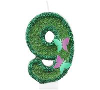 Velas de cumpleaños con diseño de mariposa con purpurina para 9 cumpleaños, velas de mariposa verde con número 9 para pasteles, decoraciones de cumpleaños de niñas, velas de hadas temáticas de