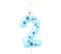 Velas de cumpleaños con número de huella de perro azul, velas de cumpleaños temáticas con estampado de huella de perro azul, velas de cumpleaños número 2 decoración para tarta para cumpleaños de niño