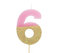 Velas de cumpleaños con números 0 1 2 3 4 5 6 7 8 9 de color rosa y glitter oro. Niña (Número 6)