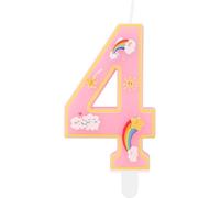 Velas de Cumpleaños con Números de Arcoíris - Vela Número 4 Rosa, Temática de Dibujos Animados, Decoraciones para 4º Cumpleaños, Pastel Arcoíris para Niñas y Niños