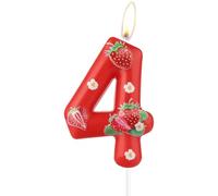 Velas de Cumpleaños Con Números de Fresa, Bonitas Velas Número 4 Para Pastel, Decoración Temática de Fresa Para Niñas, Decoraciones de 4º Cumpleaños