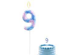 Velas de Cumpleaños con Números Dibujos Animados de Anime, Vela Pastel Monstruo Azul Adorno Pastel Hawaiano con Hojas y Flores para Decoración Cumpleaños Suministros para Fiestas (9)