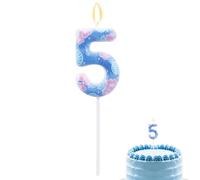 Velas de Cumpleaños con Números Dibujos Animados de Anime, Vela Pastel Monstruo Azul Adorno Pastel Hawaiano con Hojas y Flores para Decoración Cumpleaños Suministros para Fiestas (5)