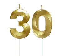 Velas de Cumpleaños con Números Velas Cumpleaños Decoracion Tartas Cumpleaños Toppers de Pastel Decorativo,para Fiesta de Cumpleaños Boda Aniversario Celebración Oro (Número 30)