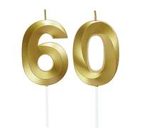Velas de Cumpleaños con Números Velas Cumpleaños Decoracion Tartas Cumpleaños Toppers de Pastel Decorativo,para Fiesta de Cumpleaños Boda Aniversario Celebración Oro (Número 60)