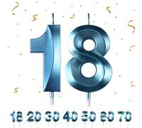 Velas de cumpleaños con números, velas de cumpleaños para tarta, 3D en forma de diamante, para tartas, número 18,20,30,40,50,60,70, decoración para tartas (azul 18)