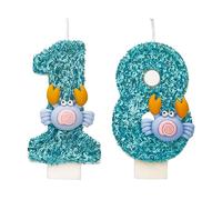 Velas de cumpleaños de cangrejo con 18 números, 3D azul, 18 velas de cumpleaños para tartas, hechas a mano, purpurina brillante, decoración para tartas de cumpleaños, perfecto para cumpleaños