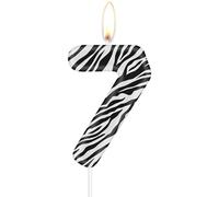 Velas de cumpleaños de cebra, velas de cumpleaños 7 con diseño de cebra, rayas blancas y negras para pastel, temática de animales de la selva para decoraciones de fiesta de cumpleaños de niñas