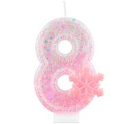 Velas de cumpleaños de Frozen con purpurina, velas rosas de copos de nieve con el número 8 para pastel, decoraciones para el octavo cumpleaños de niñas, adornos temáticos de Frozen para pastel para