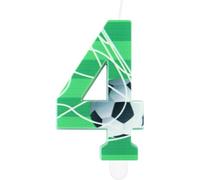 Velas de cumpleaños de fútbol 4, vela número 4 para pastel, decoraciones de 4º cumpleaños para niños y niñas, decoración de pastel con temática de fútbol verde para niños y hombres, suministros de