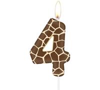Velas de cumpleaños de jirafa, 4 velas de cumpleaños de jirafa, vela marrón número 4 para pasteles, decoraciones de pastel de jirafa, temática de animales de la selva para decoración de fiesta de