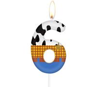 Velas de cumpleaños de juguete, velas del número 6 para pastel, velas de pastel de cumpleaños de vaqueros, decoraciones de fiesta de juegos de juguete, velas temáticas de historia azul, decoración de