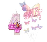 Velas de cumpleaños de mariposa número 4, velas de pastel de mariposa de 4º cumpleaños, decoración para tartas, Velas de Cumpleaños Niñas Mujeres fiestas y aniversarios